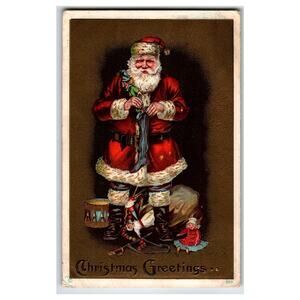 Vintage Embossed Santa Claus Christmas Greetings Postcard 1913 Bemidji MN